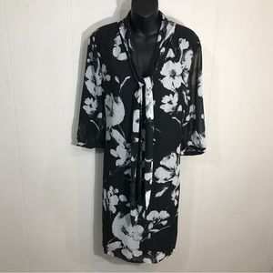Jessica Howard Floral Black and White Chiffon Shift Style Dress 16